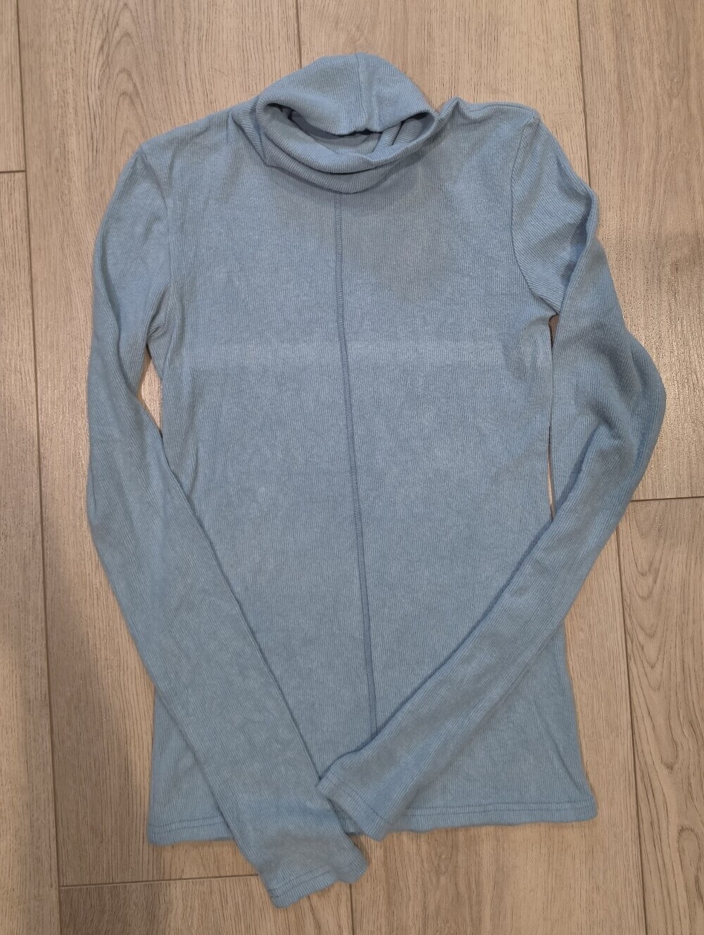 La Miel Blue Ribbed Turtleneck Top Women’s Small Fitted Minimalist Stretch - Picture 1 of 3